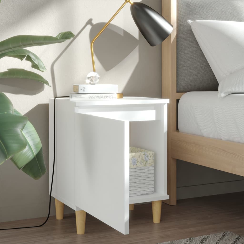 Tables de chevet avec pieds en bois 2 pcs Blanc 40x30x50 cm - XIOS