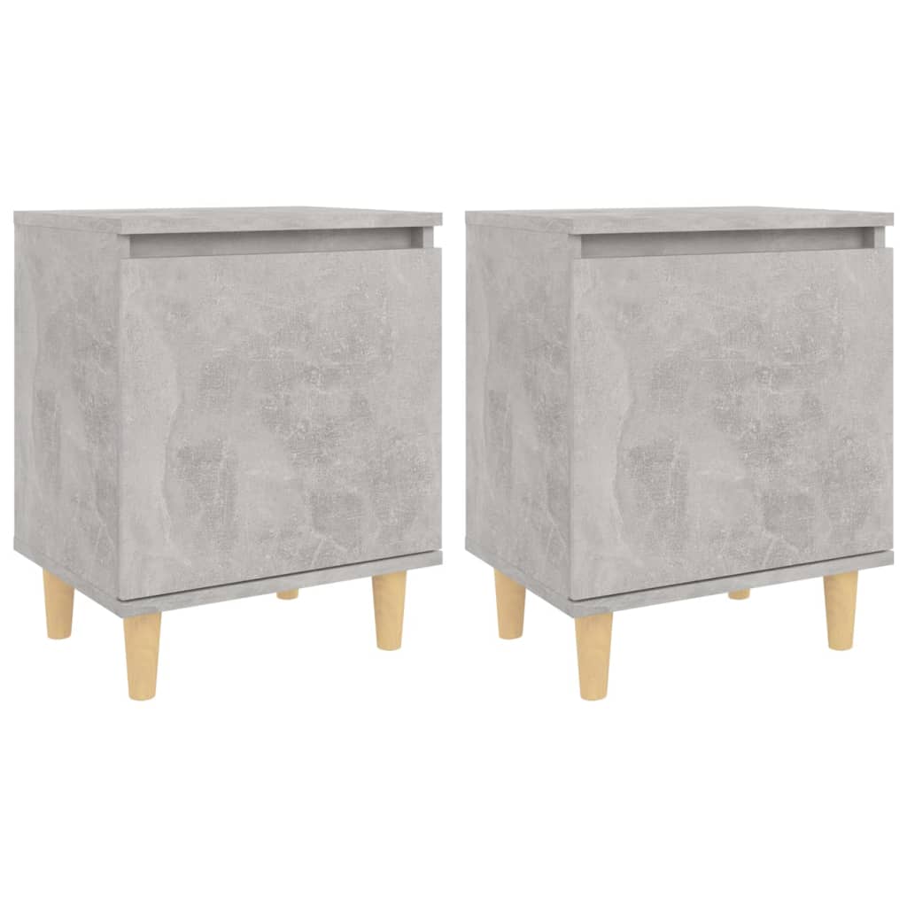 Tables de chevet avec pieds en bois 2 pcs Gris béton 40x30x50cm - XIOS