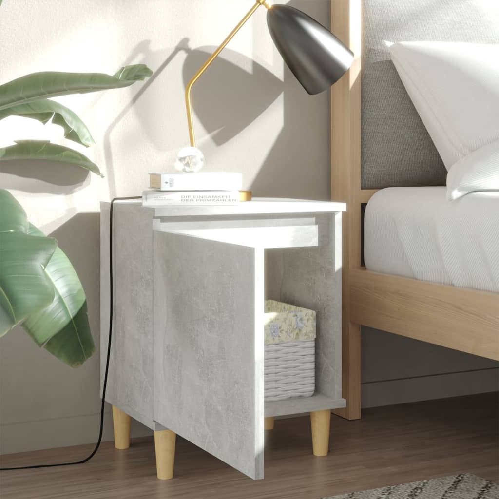 Tables de chevet avec pieds en bois 2 pcs Gris béton 40x30x50cm - XIOS