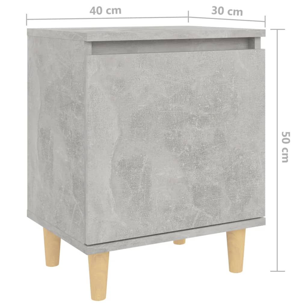 Tables de chevet avec pieds en bois 2 pcs Gris béton 40x30x50cm - XIOS