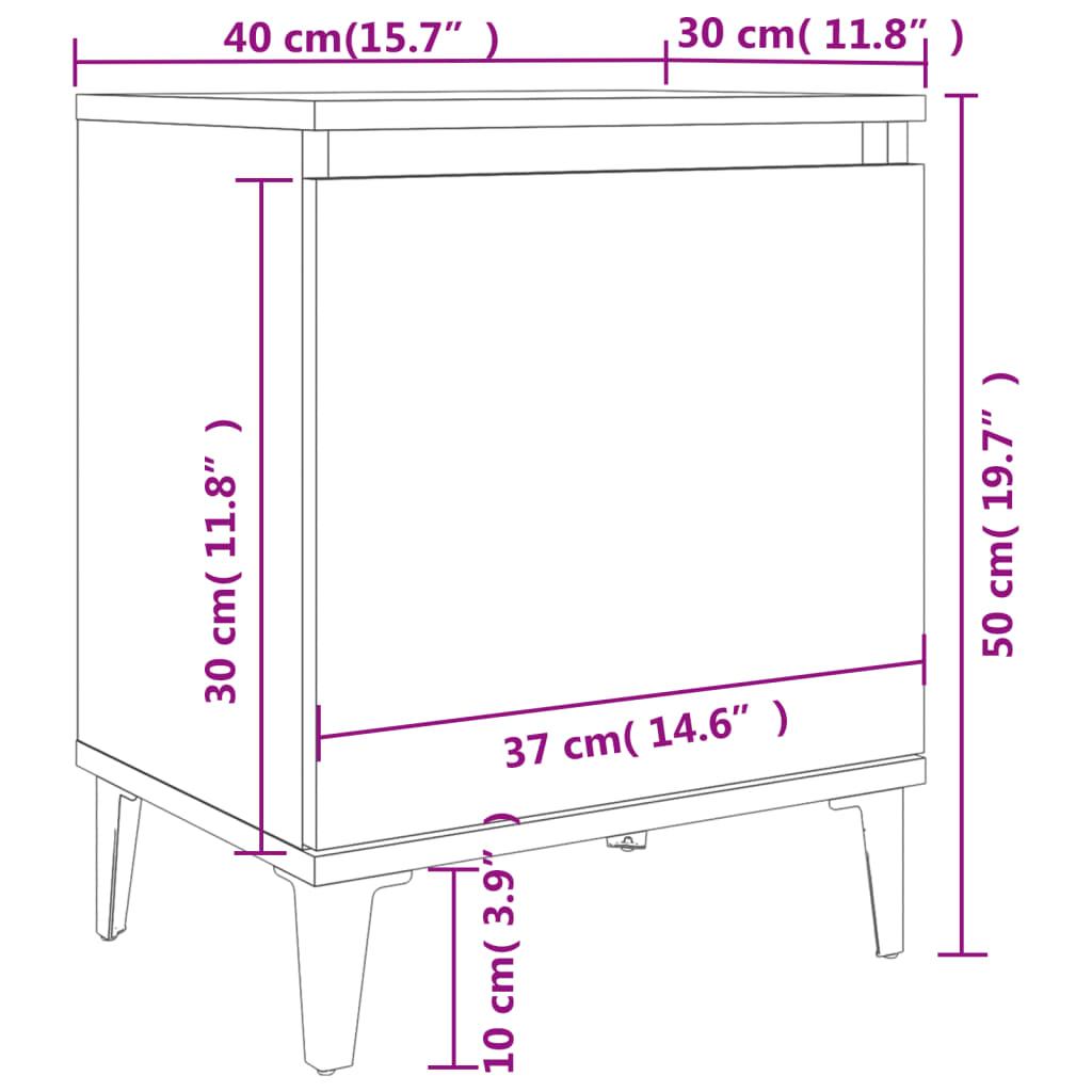 Tables de chevet avec pieds en métal chêne sonoma 40x30x50 cm