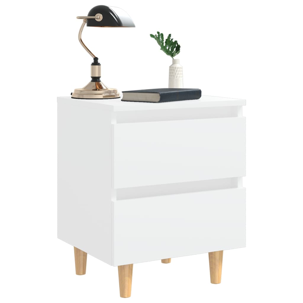 Table de chevet avec pieds en pin Blanc 40x35x50 cm - XIOS