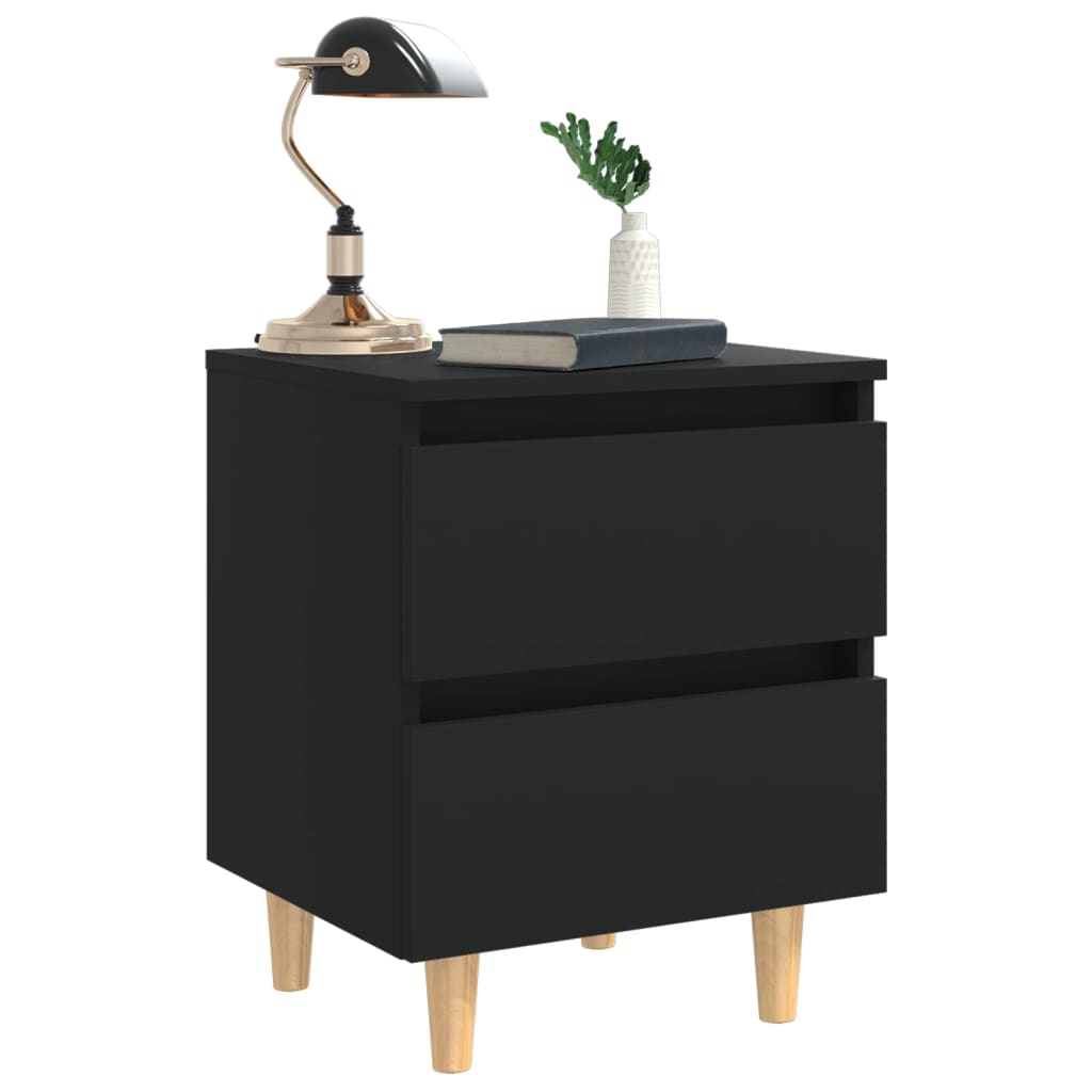 Table de chevet avec pieds en pin Noir 40x35x50 cm - XIOS