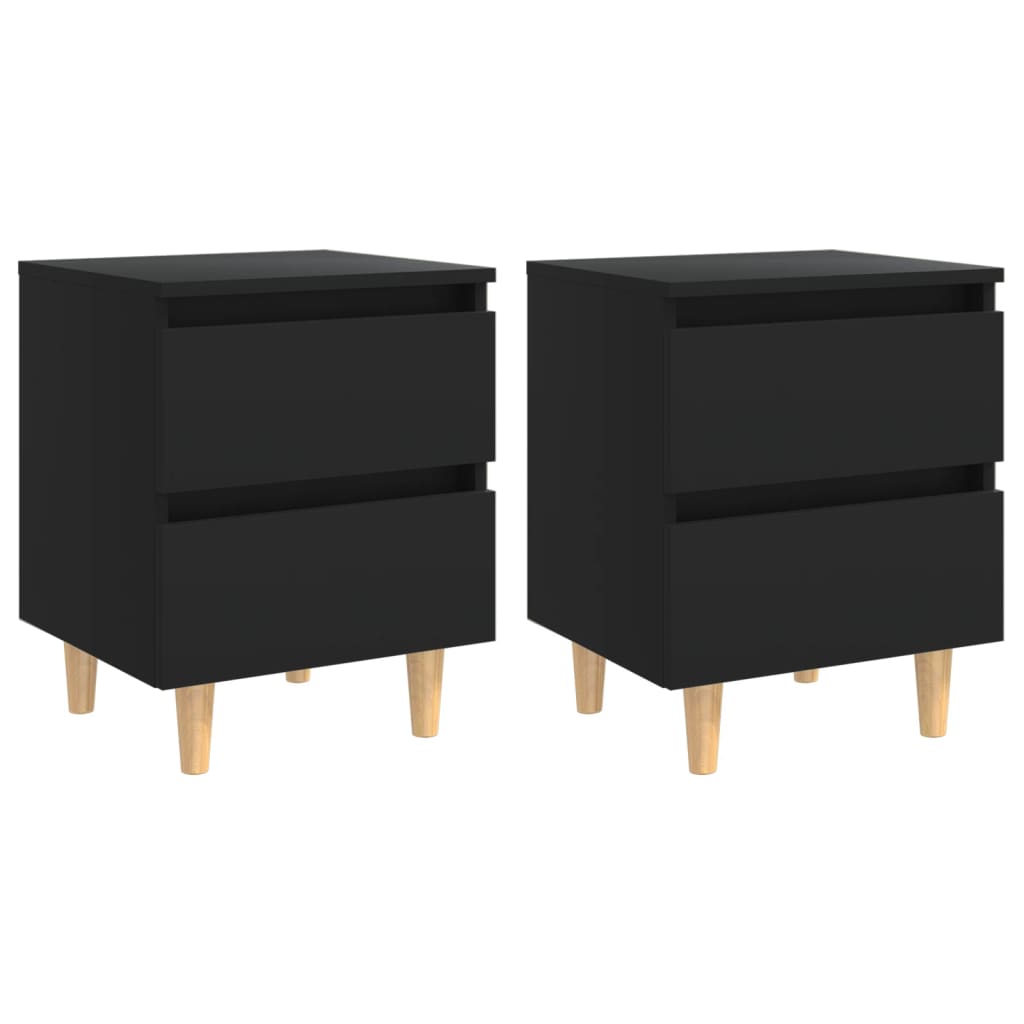 Tables de chevet avec pieds en pin 2 pcs Noir 40x35x50 cm - XIOS