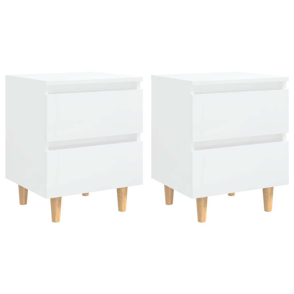 Tables de chevet pieds en pin 2 pcs blanc brillant 40x35x50 cm - XIOS