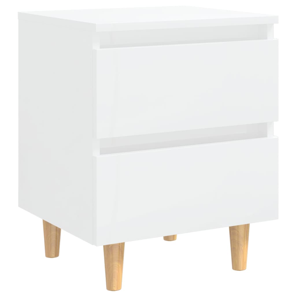 Tables de chevet pieds en pin 2 pcs blanc brillant 40x35x50 cm - XIOS