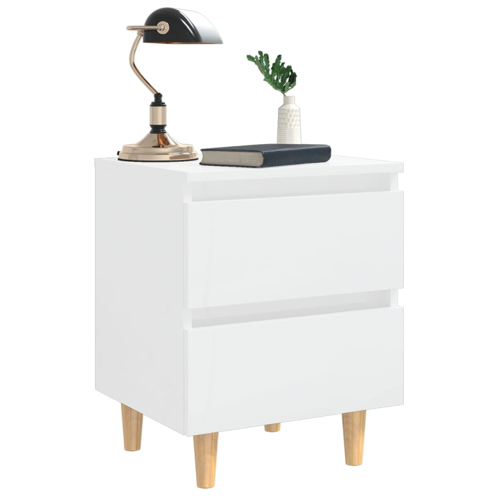 Tables de chevet pieds en pin 2 pcs blanc brillant 40x35x50 cm - XIOS