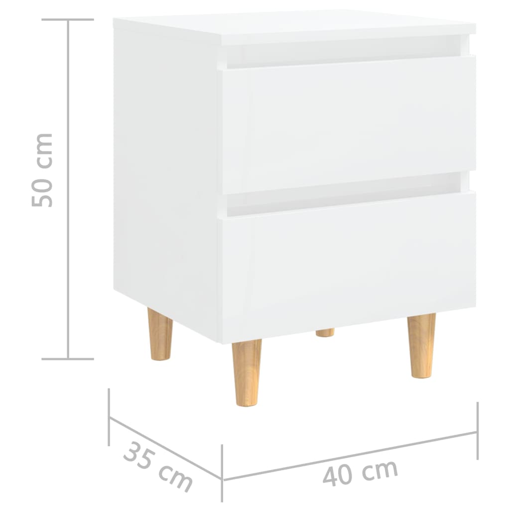 Tables de chevet pieds en pin 2 pcs blanc brillant 40x35x50 cm - XIOS