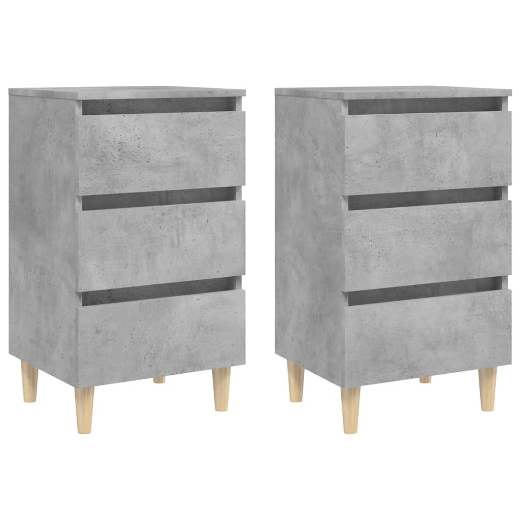 Tables de chevet avec pieds en bois 2 pcs gris béton 40x35x69cm - XIOS