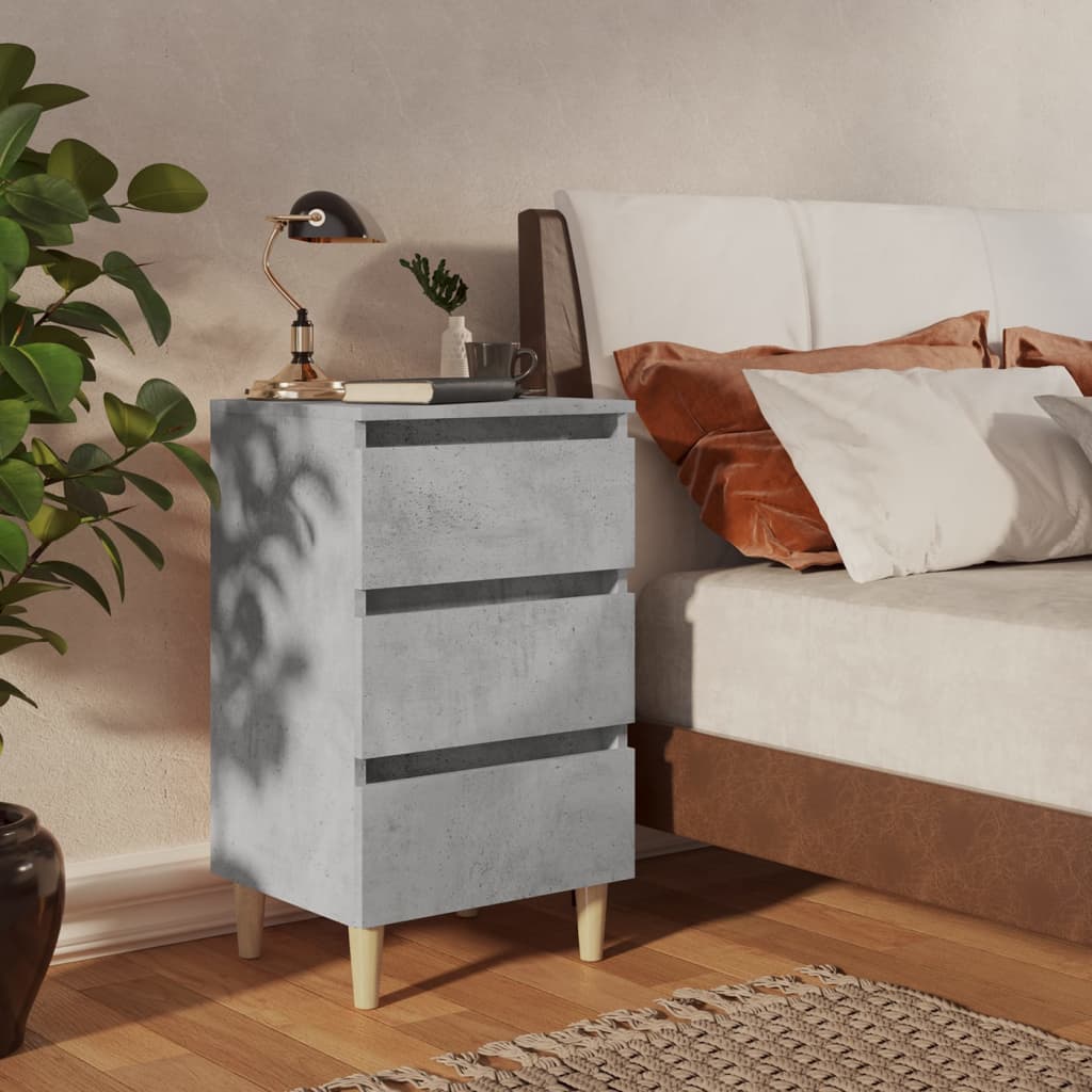 Tables de chevet avec pieds en bois 2 pcs gris béton 40x35x69cm - XIOS
