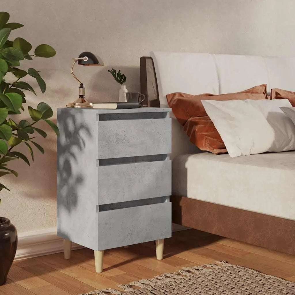 Tables de chevet avec pieds en bois 2 pcs gris béton 40x35x69cm - XIOS