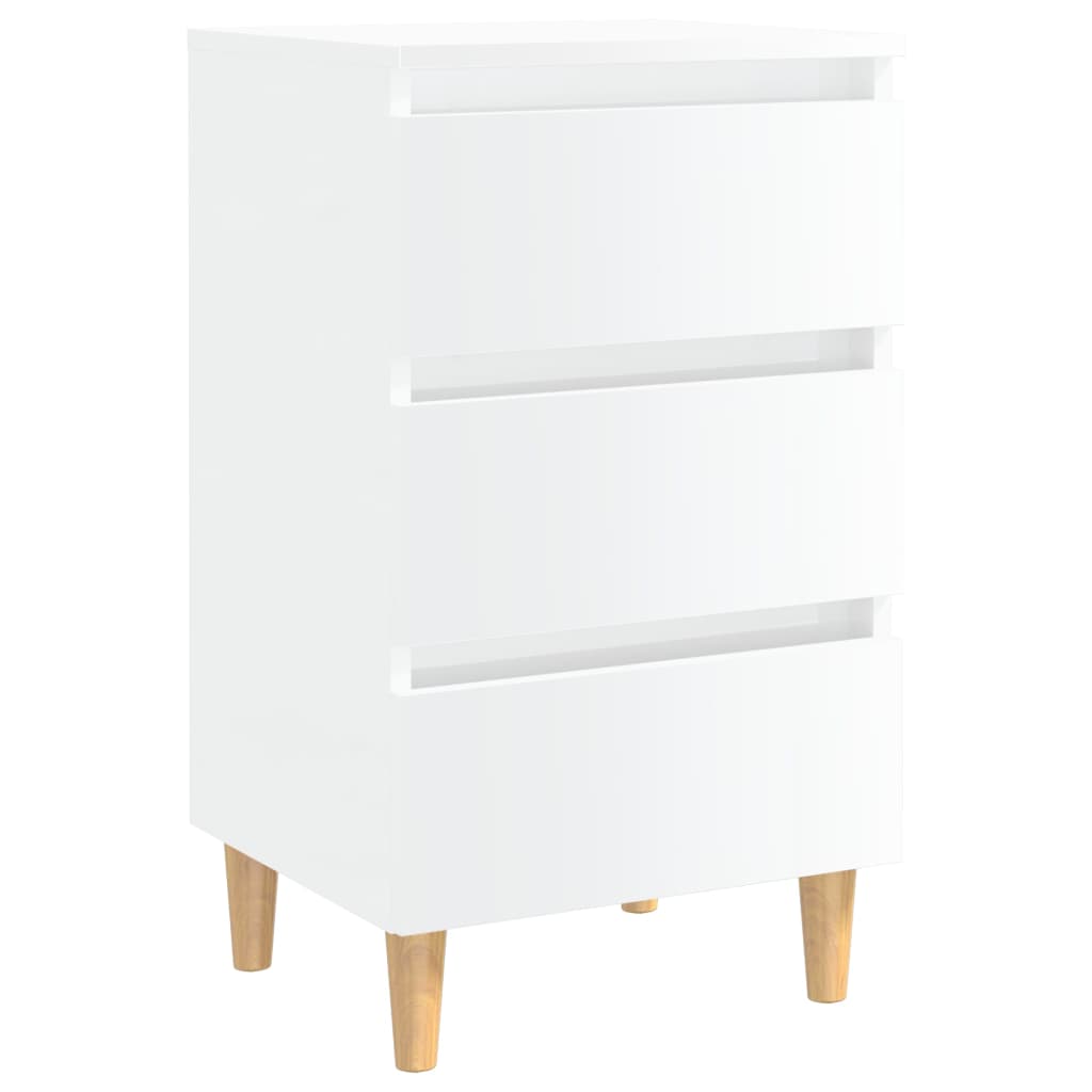 Table de chevet avec pieds en bois blanc brillant 40x35x69 cm - XIOS