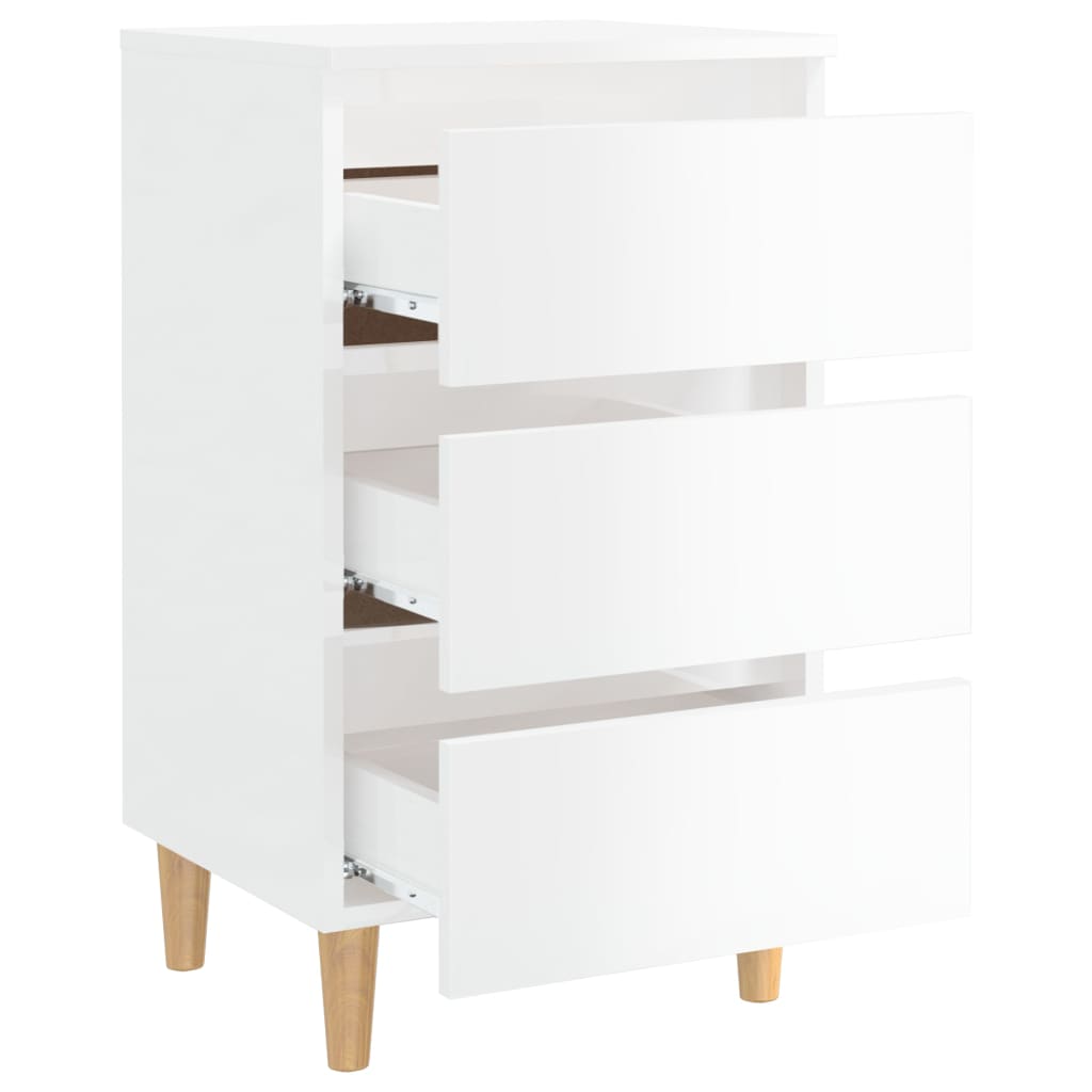 Table de chevet avec pieds en bois blanc brillant 40x35x69 cm - XIOS