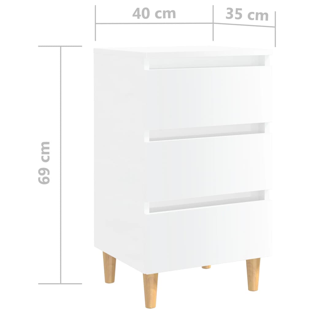 Table de chevet avec pieds en bois blanc brillant 40x35x69 cm - XIOS