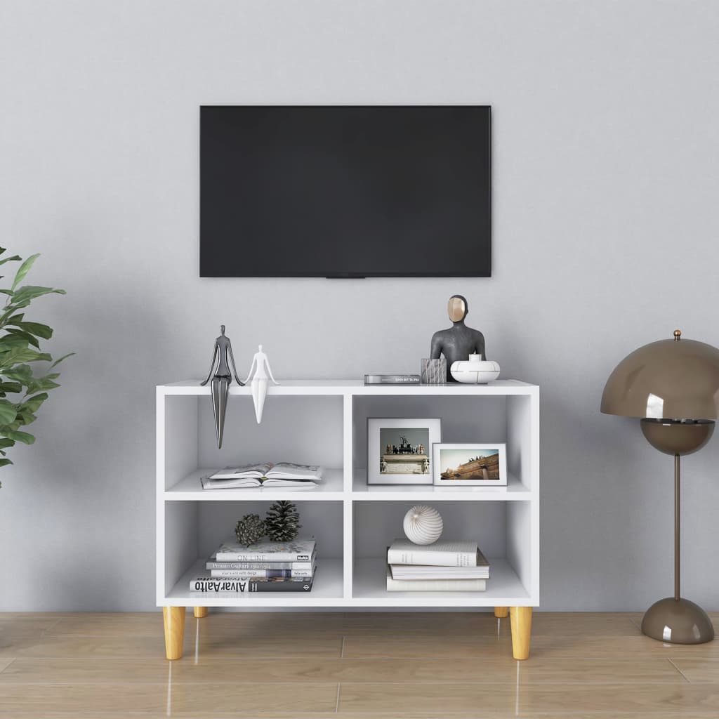 Meuble TV avec pieds en bois massif Blanc 69,5x30x50 cm - XIOS