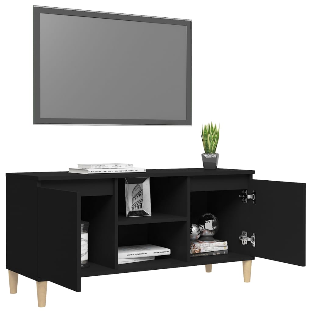 Meuble TV avec pieds en bois massif Noir 103,5x35x50 cm - XIOS