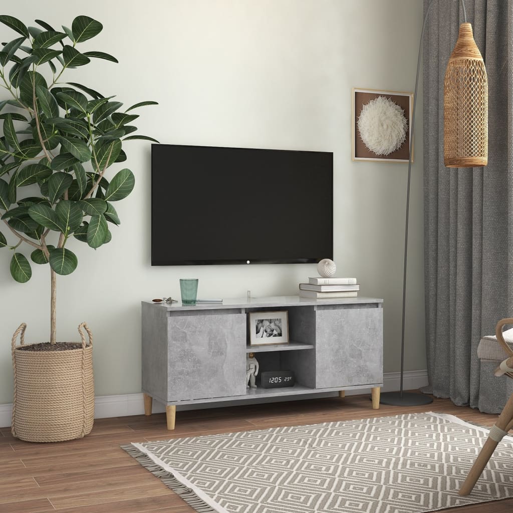 Meuble TV avec pieds en bois massif Gris béton 103,5x35x50 cm - XIOS