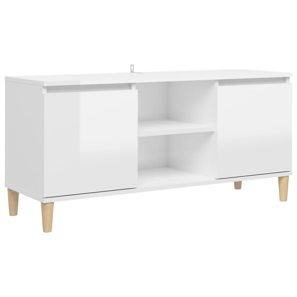 Meuble TV avec pieds en bois Blanc brillant 103,5x35x50 cm - XIOS