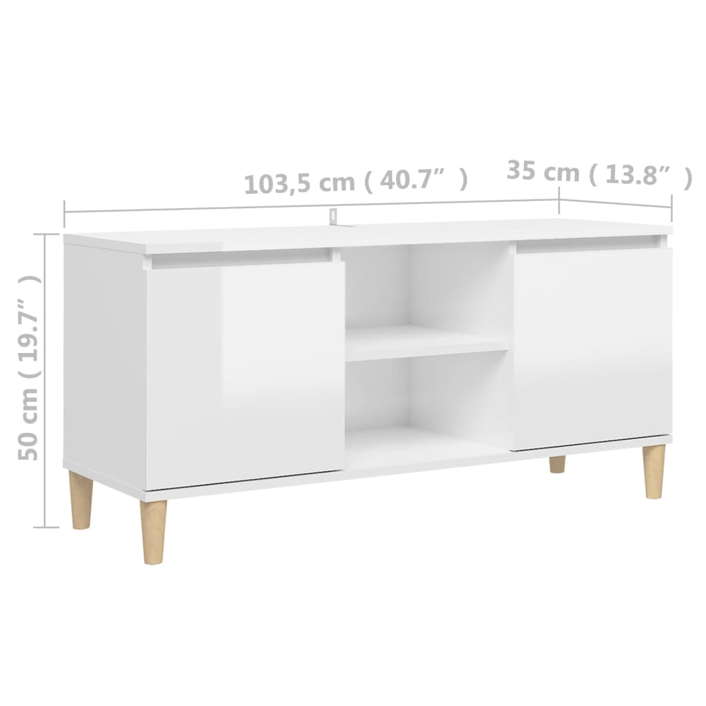 Meuble TV avec pieds en bois Blanc brillant 103,5x35x50 cm - XIOS