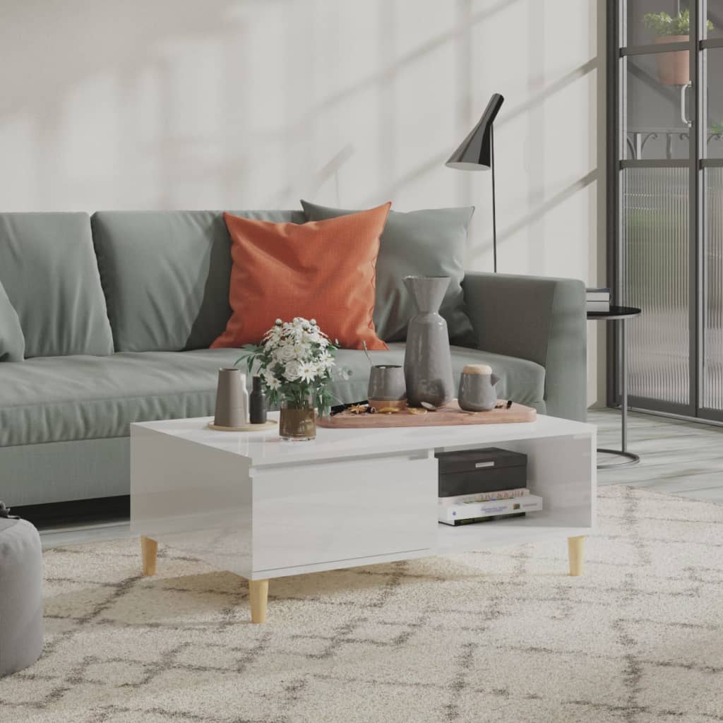 Table basse blanc brillant 90x60x35 cm bois d'ingénierie - XIOS