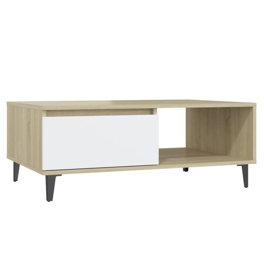 Table basse blanc et chêne sonoma 90x60x35 cm bois d'ingénierie - XIOS