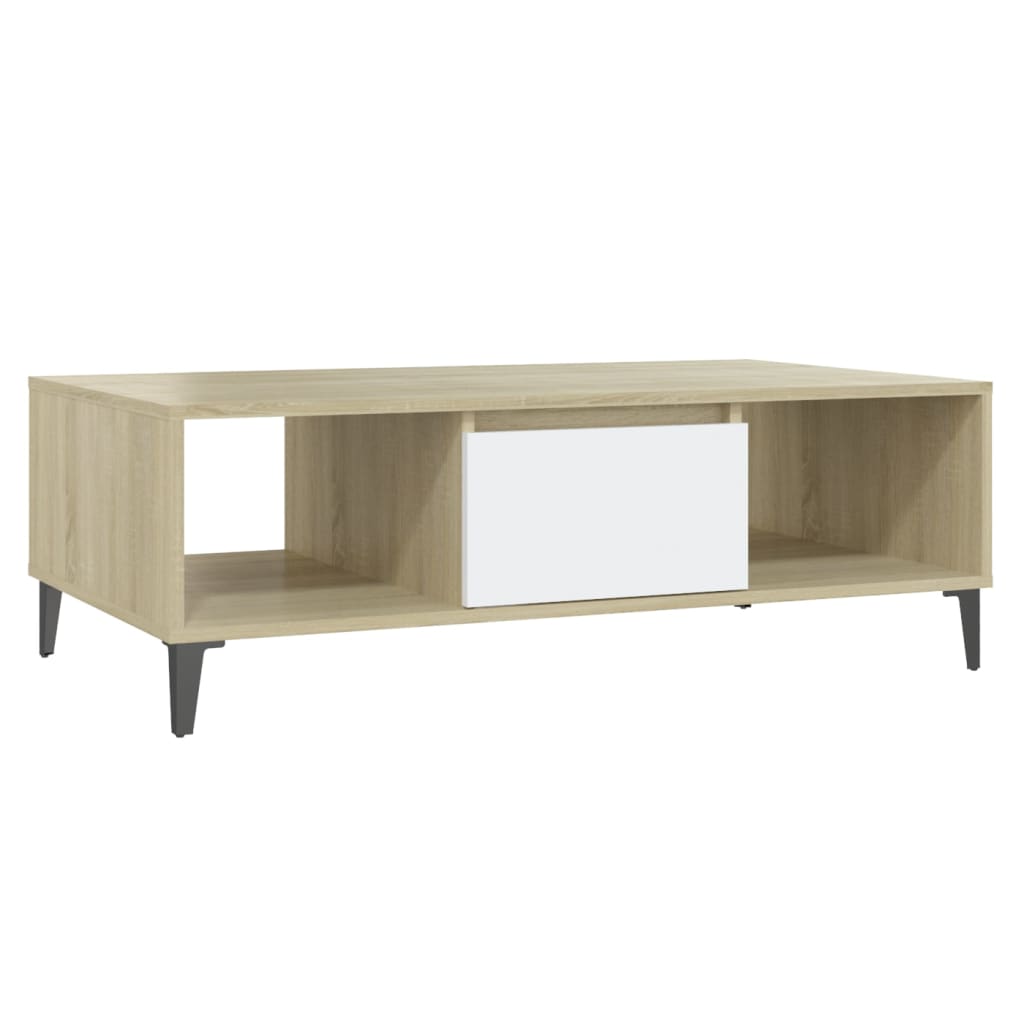 Table basse blanc chêne sonoma 103,5x60x35 cm bois d'ingénierie - XIOS