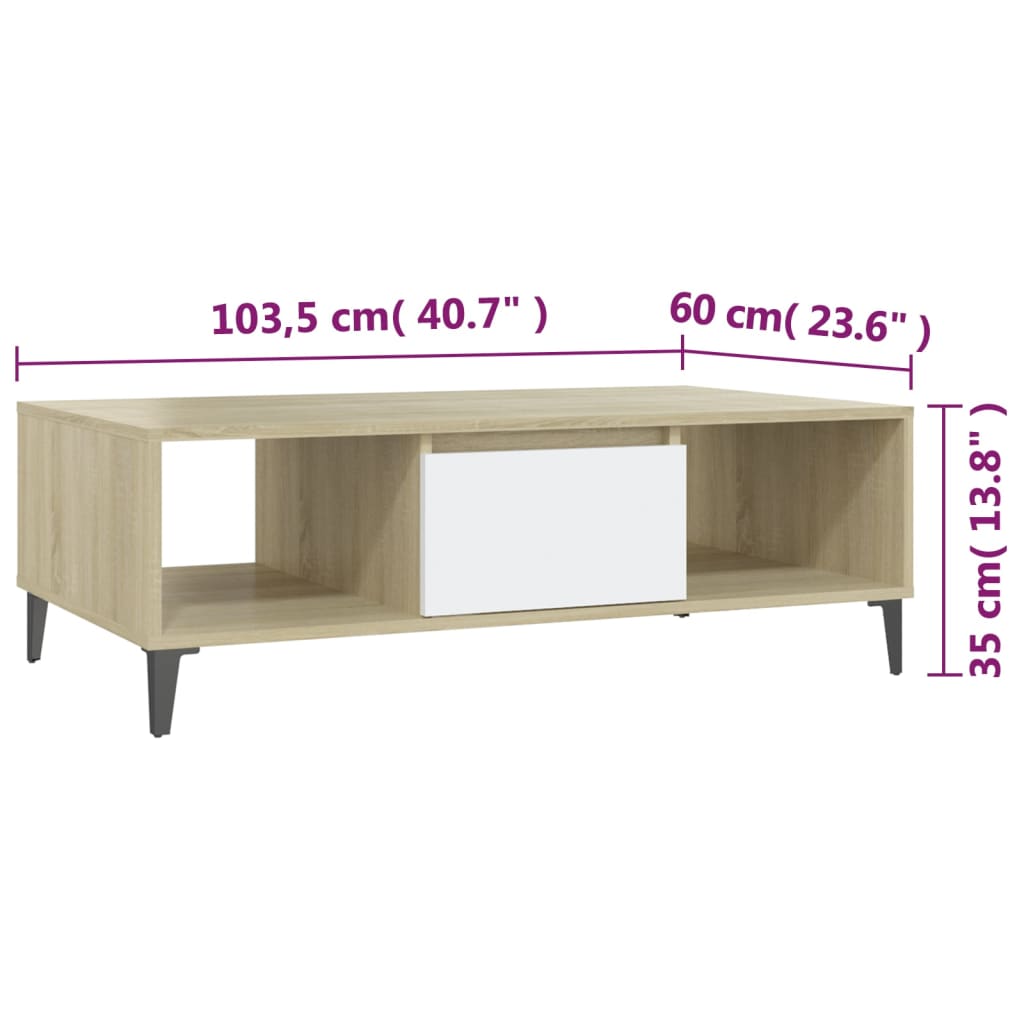Table basse blanc chêne sonoma 103,5x60x35 cm bois d'ingénierie - XIOS