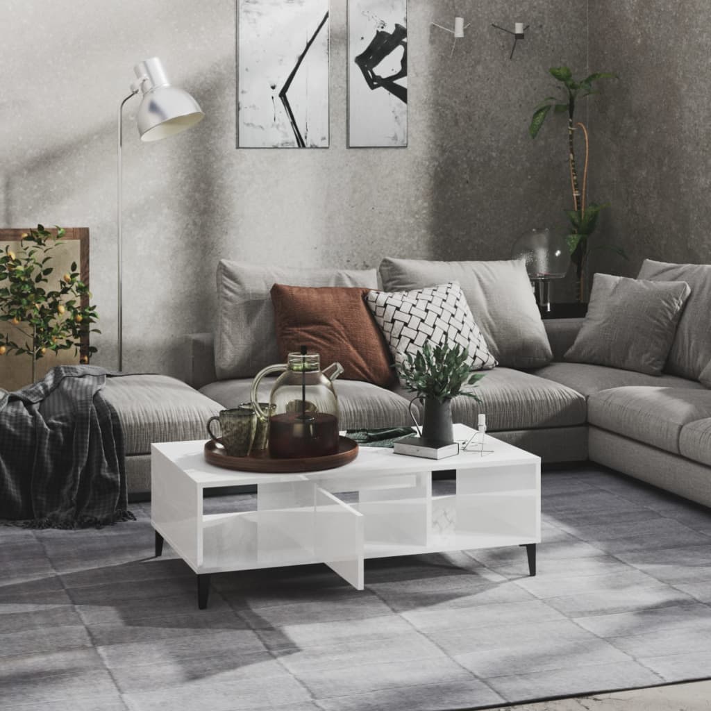 Table basse blanc brillant 103,5x60x35 cm bois d'ingénierie - XIOS