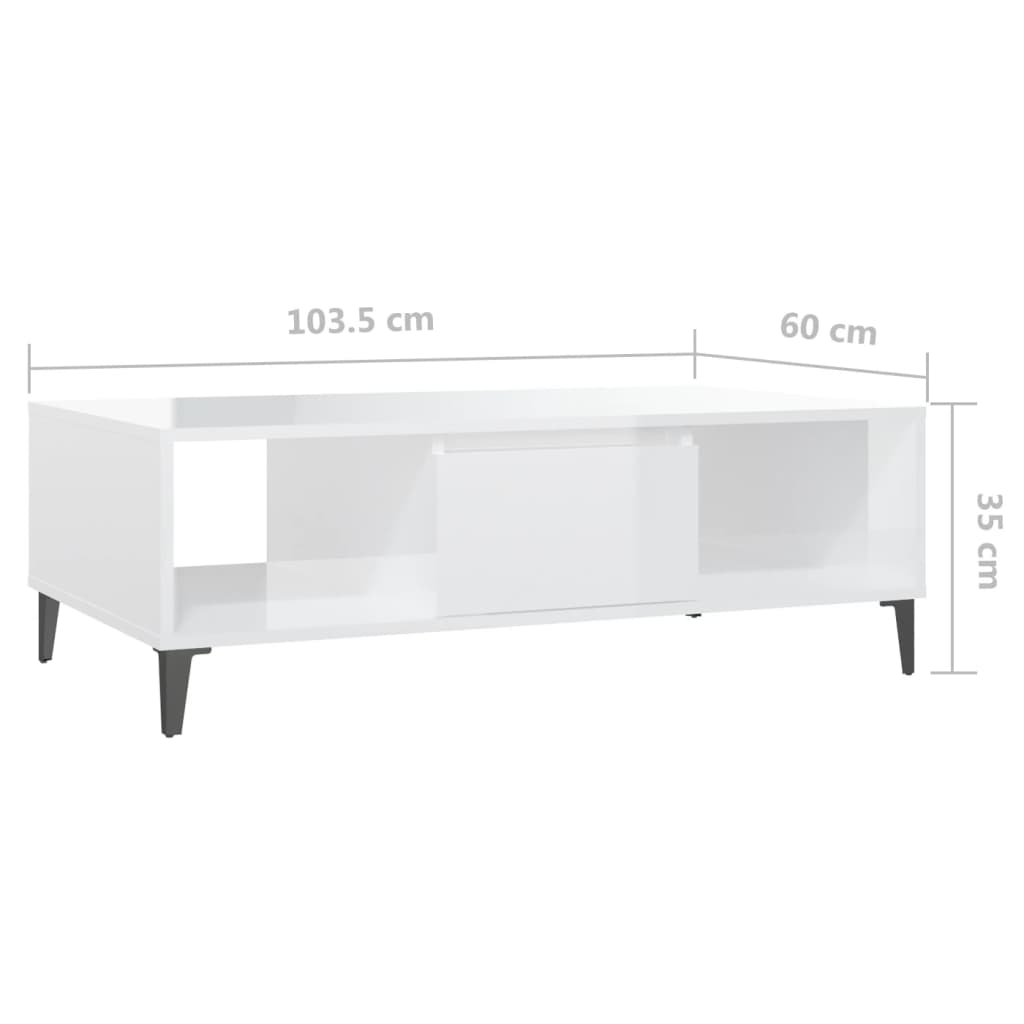 Table basse blanc brillant 103,5x60x35 cm bois d'ingénierie - XIOS