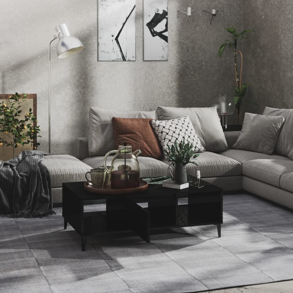 Table basse noir brillant 103,5x60x35 cm bois d'ingénierie - XIOS