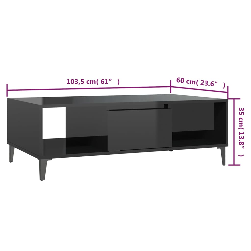 Table basse noir brillant 103,5x60x35 cm bois d'ingénierie - XIOS