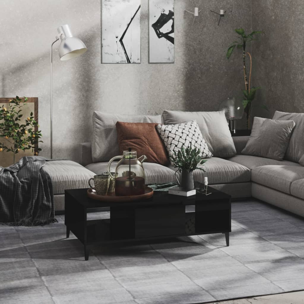 Table basse noir brillant 103,5x60x35 cm bois d'ingénierie - XIOS