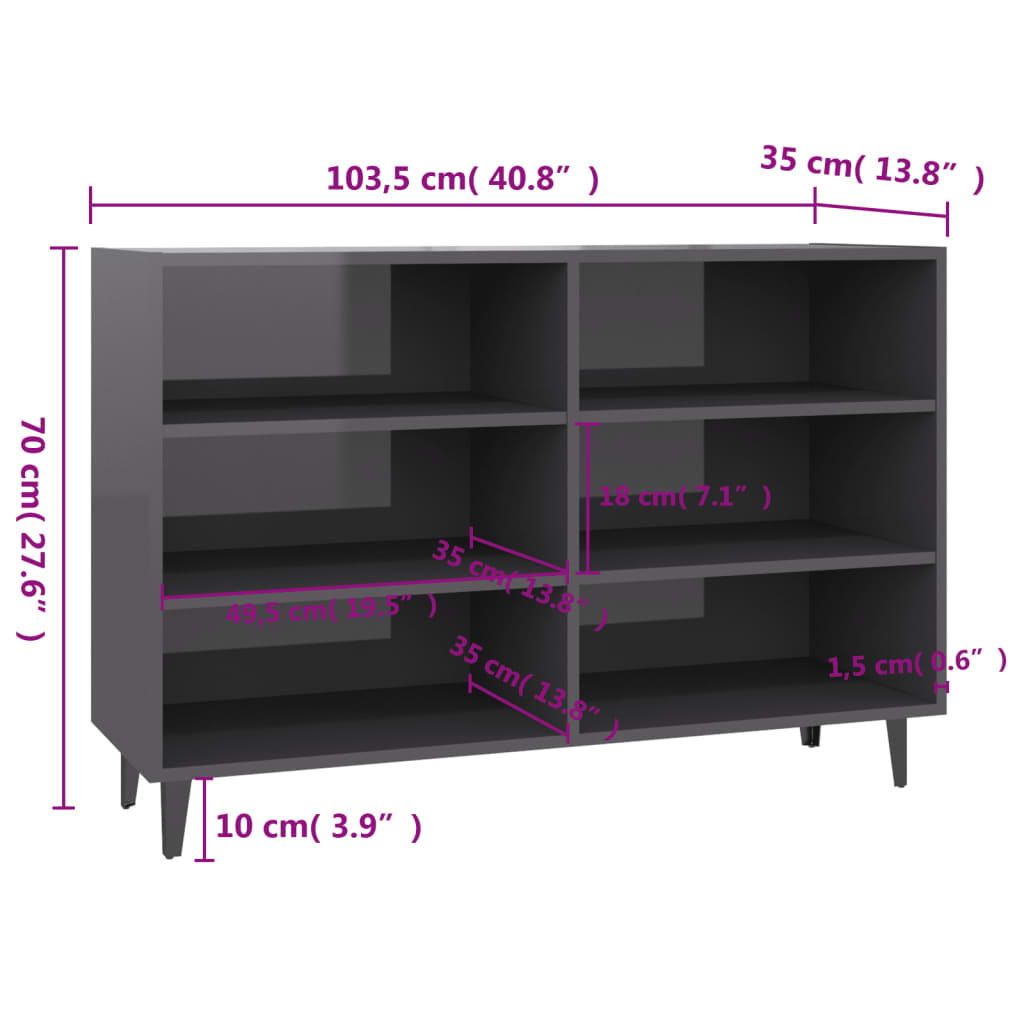 Buffet gris brillant 103,5x35x70 cm bois d'ingénierie - XIOS