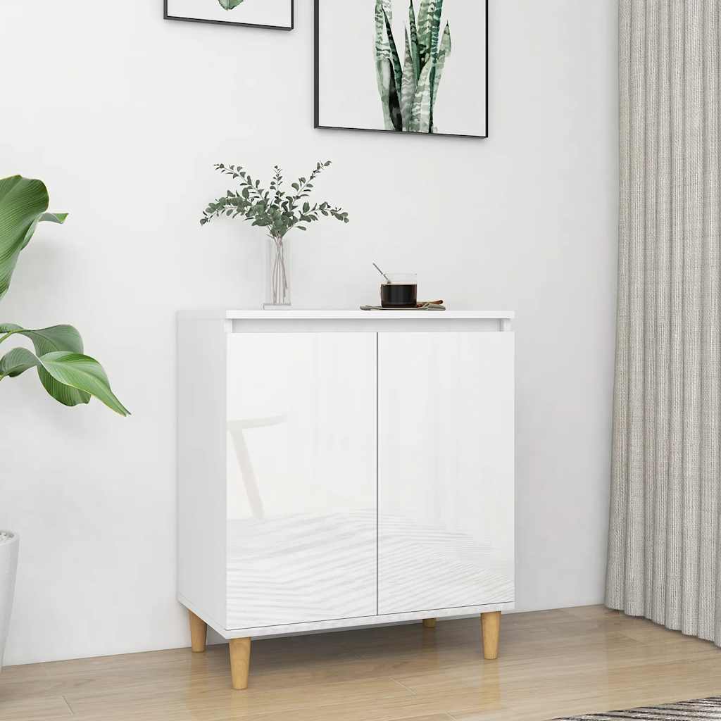 Buffet avec pieds en bois blanc brillant bois d'ingénierie - XIOS