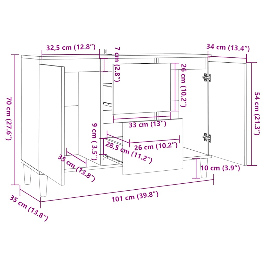 Buffet gris béton 101x35x70 cm bois d'ingénierie - XIOS