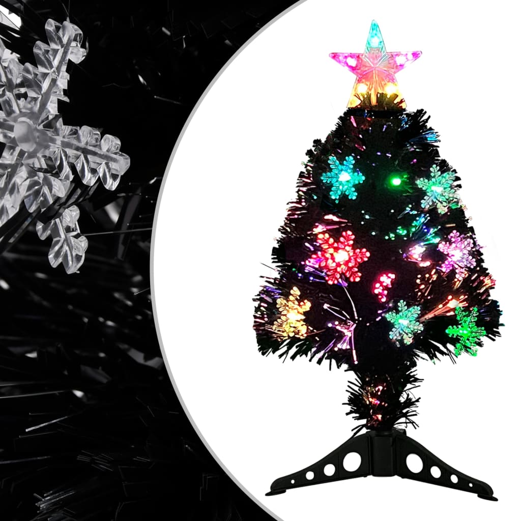 Sapin de Noël et flocons de neige LED Noir 64 cm Fibre optique - XIOS