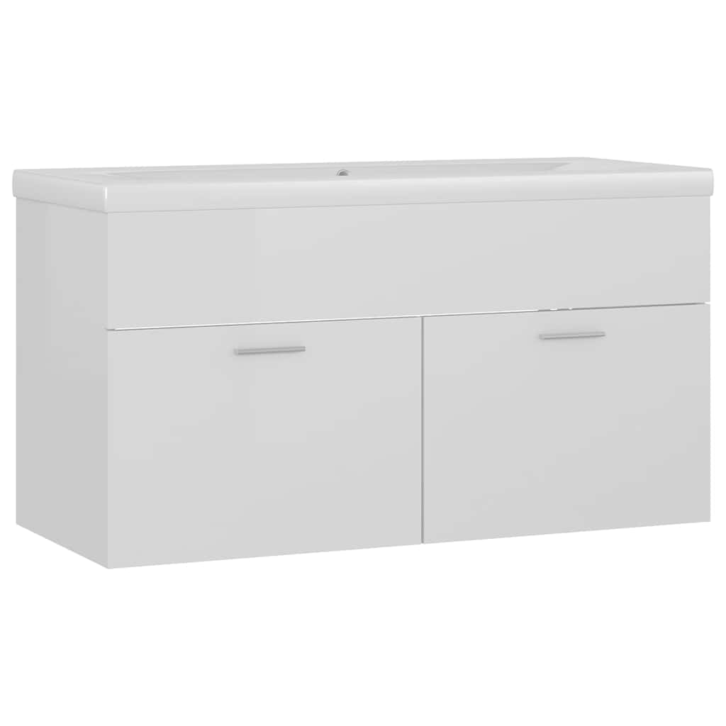 Armoire d'évier avec lavabo intégré Blanc brillant