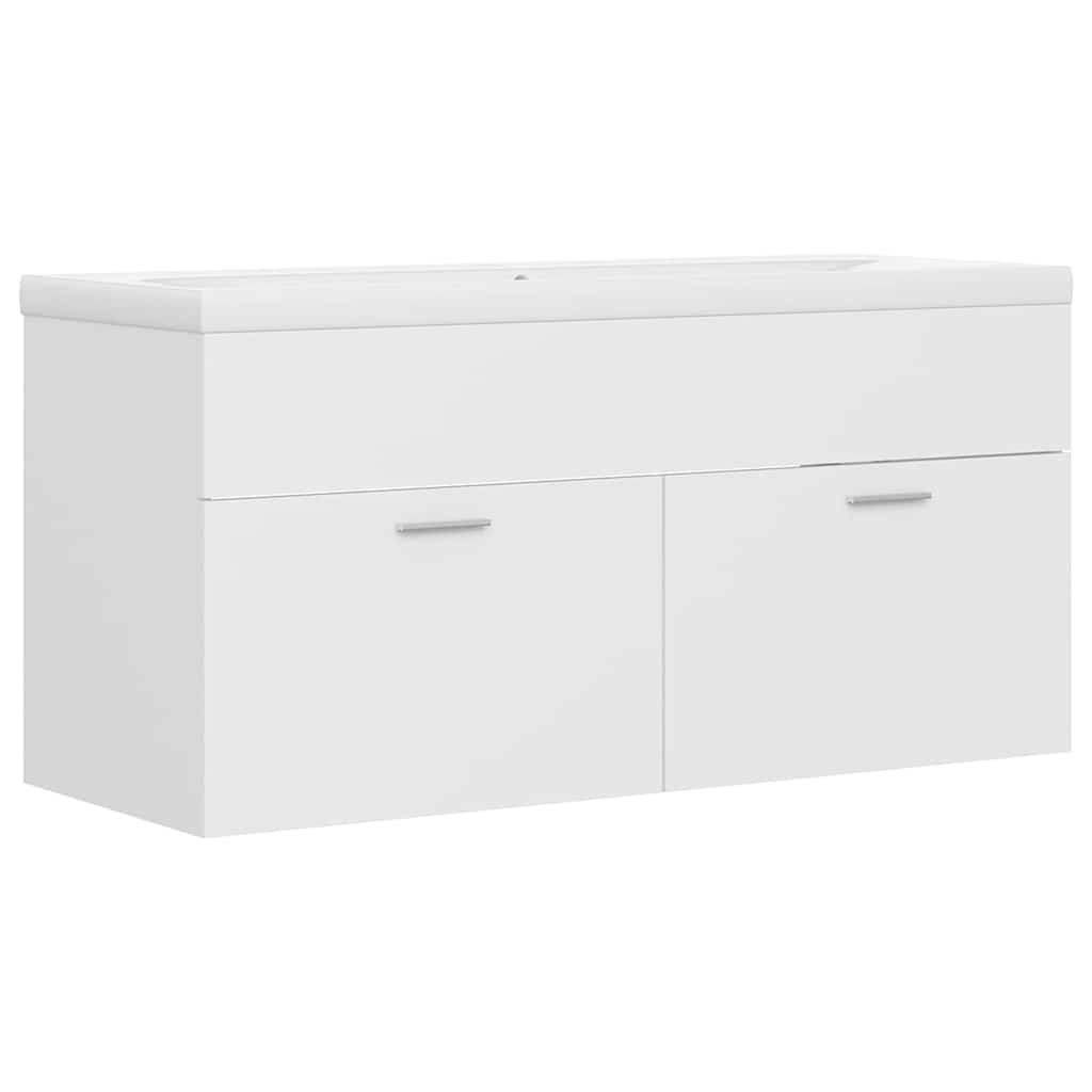 Armoire d'évier avec lavabo intégré Blanc Aggloméré