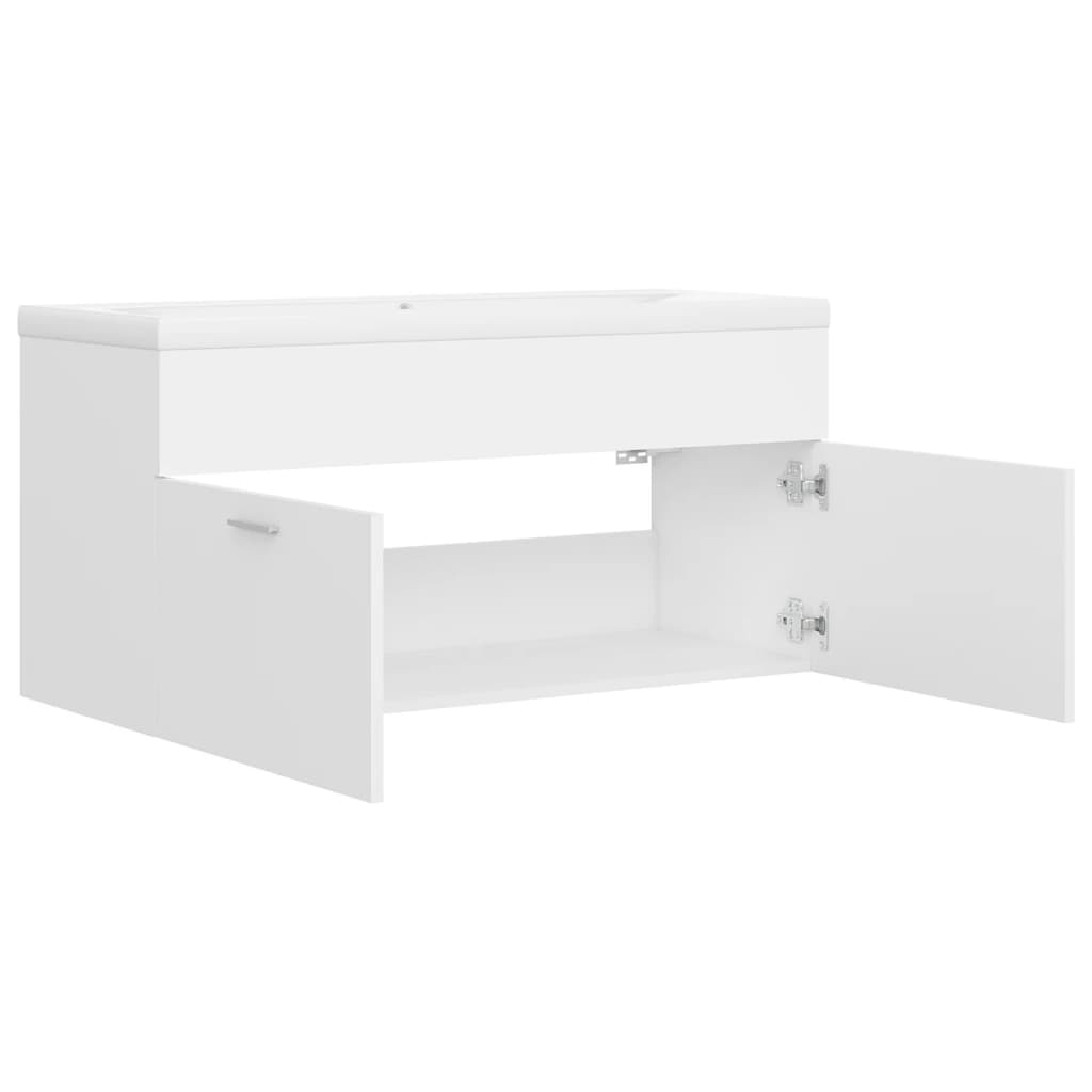 Armoire d'évier avec lavabo intégré Blanc Aggloméré