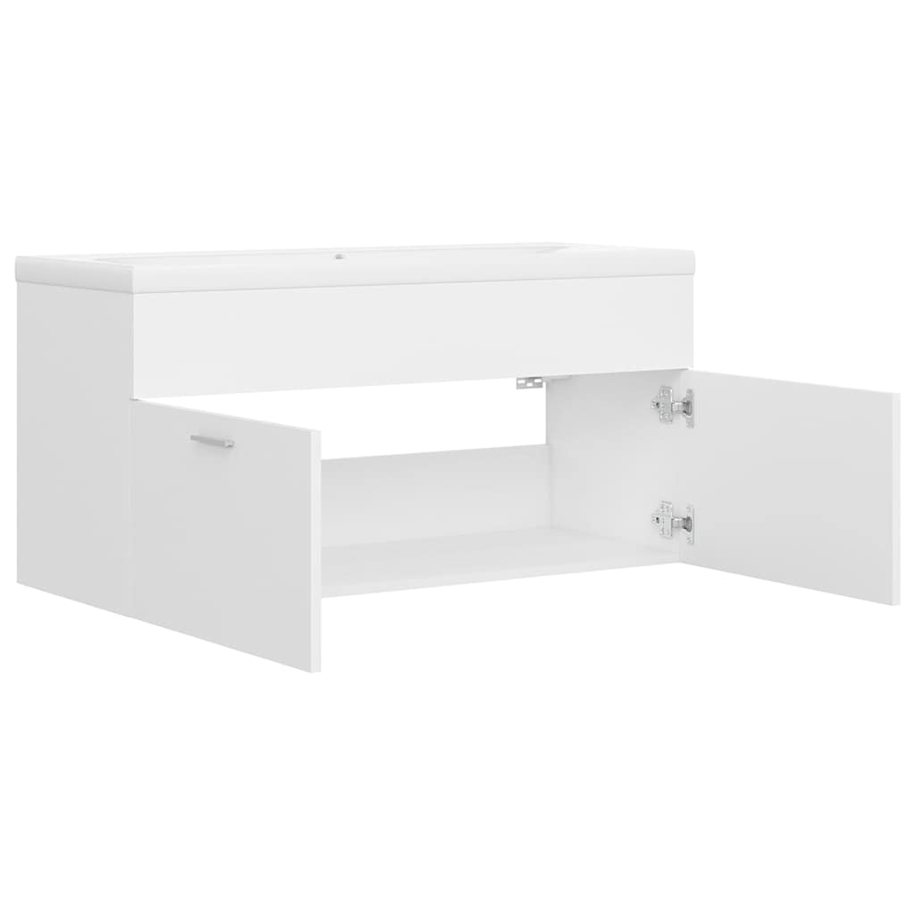 Armoire d'évier avec lavabo intégré Blanc Aggloméré