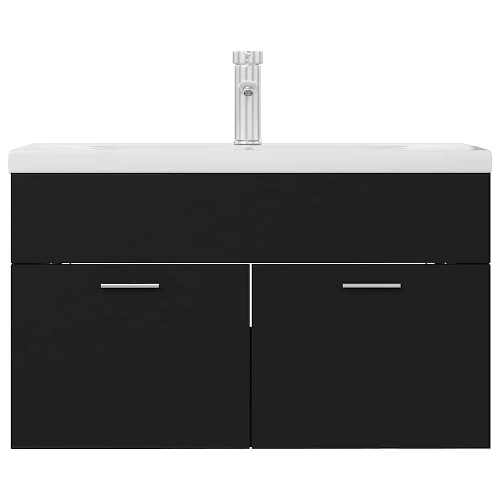 Armoire d'évier avec lavabo intégré Noir Aggloméré