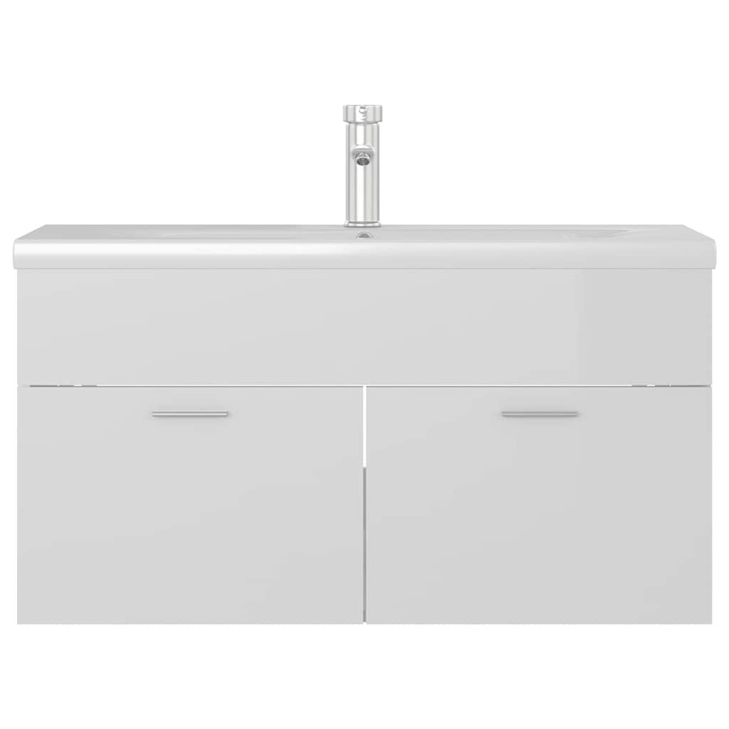 Armoire d'évier avec lavabo intégré Blanc brillant Aggloméré