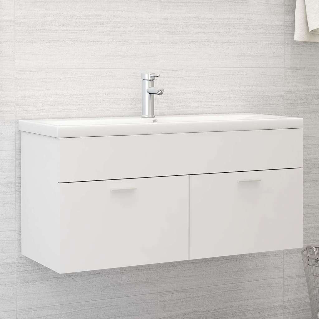 Armoire d'évier avec lavabo intégré Blanc Aggloméré