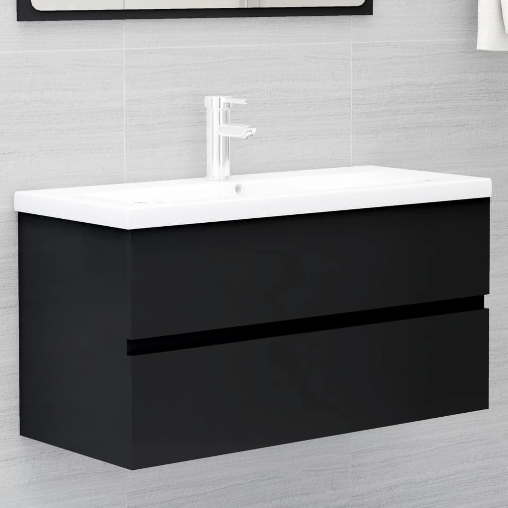 Armoire d'évier avec lavabo intégré Noir Bois d'ingénierie - XIOS