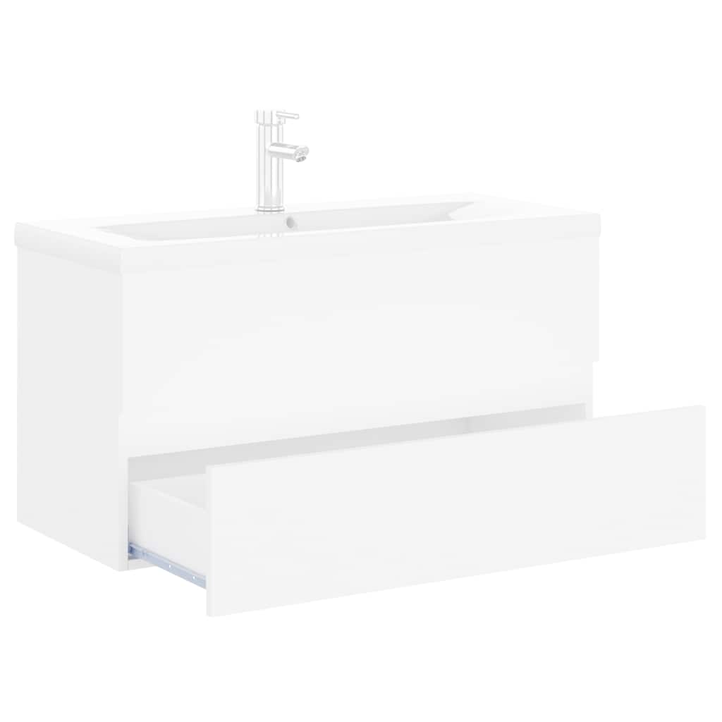 Armoire d'évier avec lavabo intégré blanc bois d'ingénierie