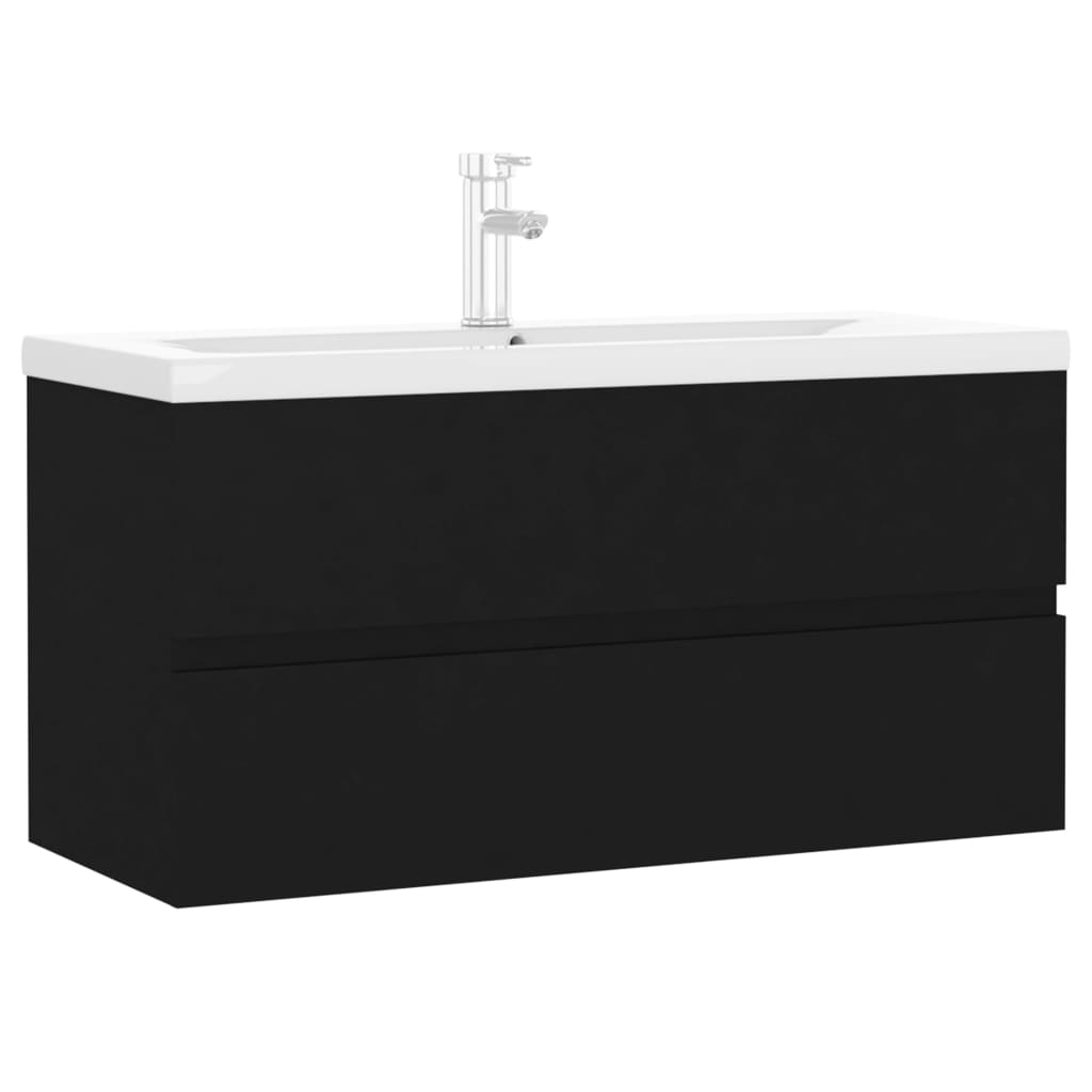 Armoire d'évier avec lavabo intégré noir bois d'ingénierie - XIOS