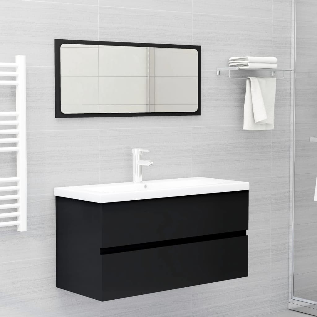 Armoire d'évier avec lavabo intégré noir bois d'ingénierie - XIOS