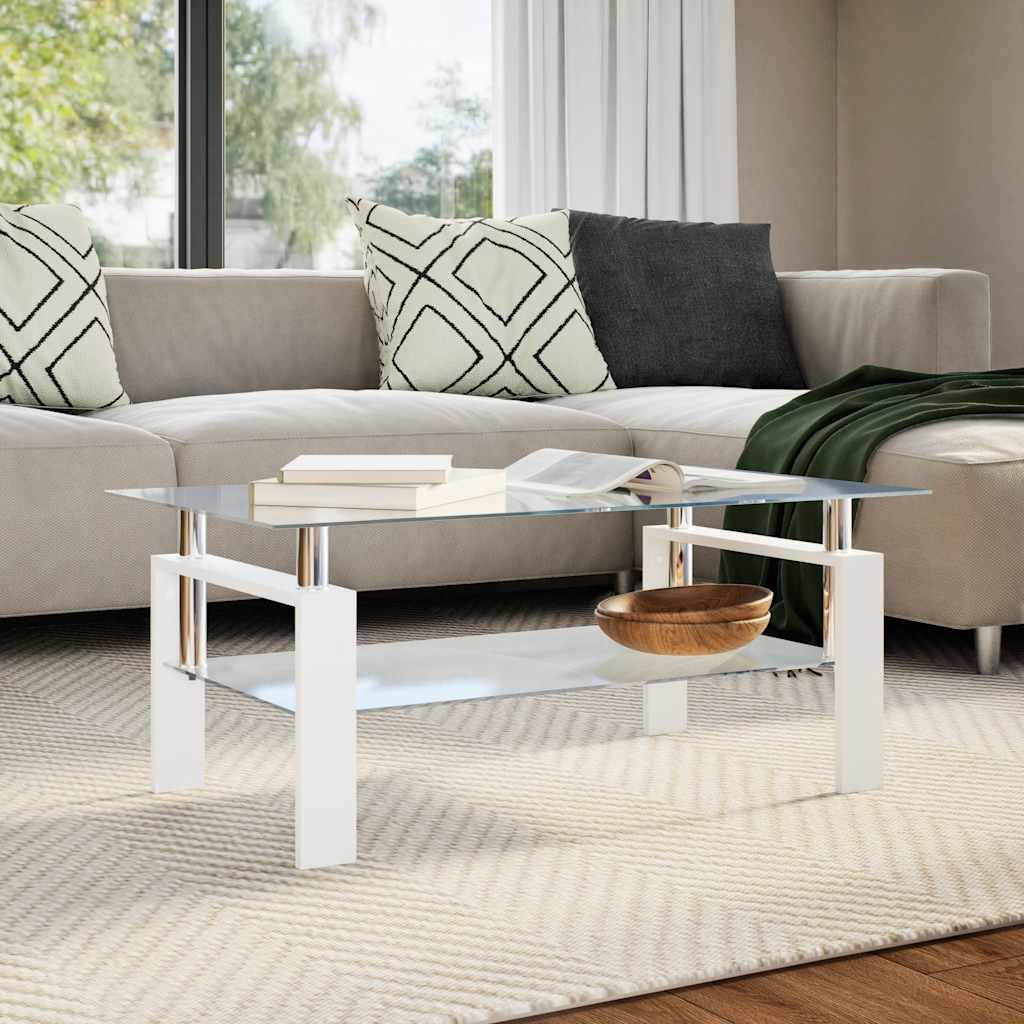 Table basse Blanc et transparent 95x55x40 cm Verre trempé - XIOS