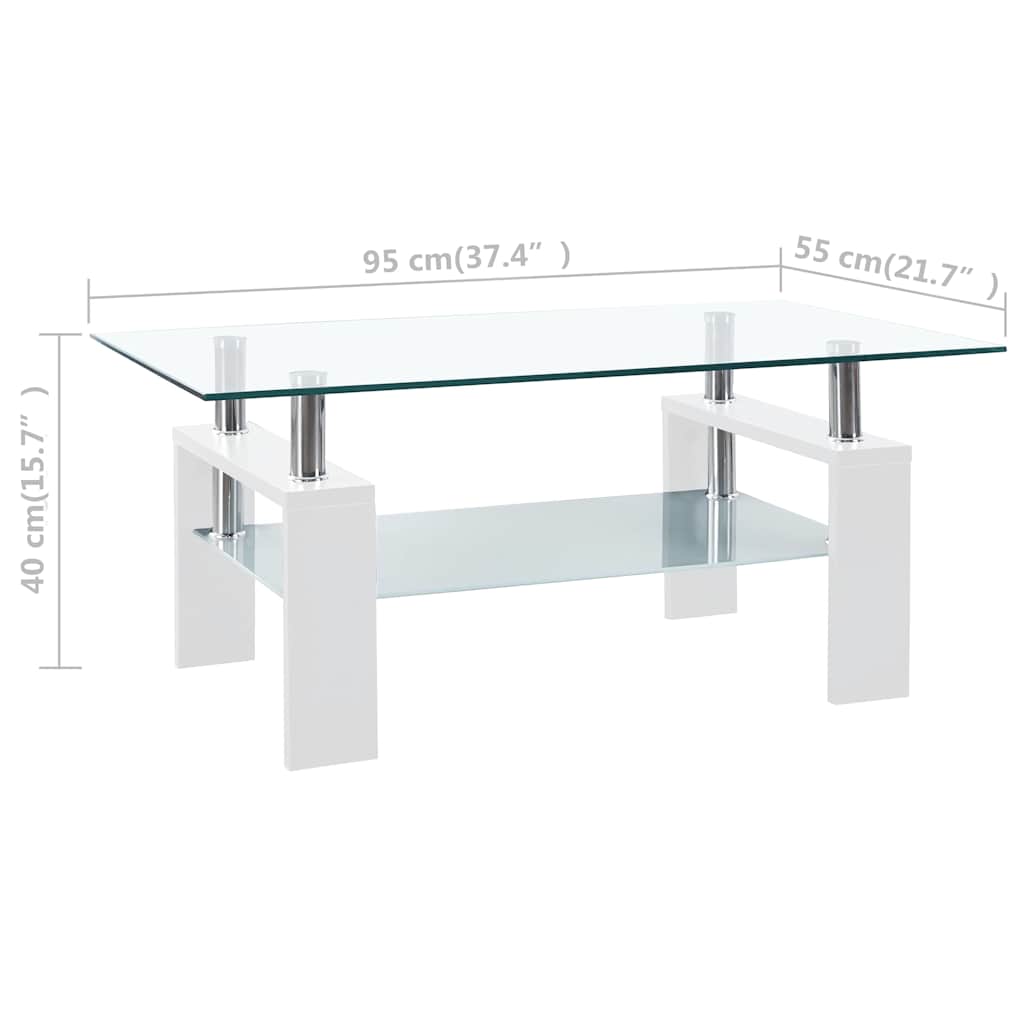 Table basse Blanc et transparent 95x55x40 cm Verre trempé - XIOS