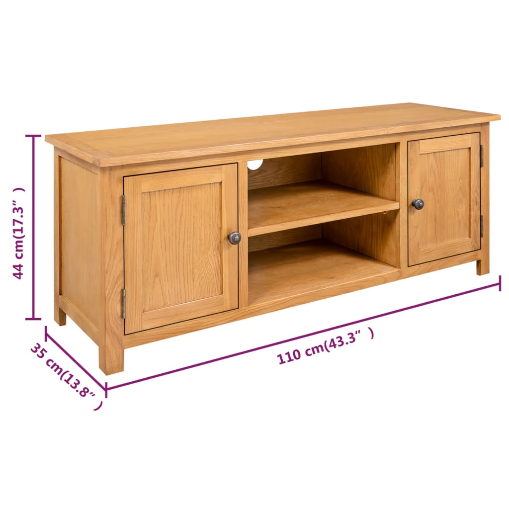 Meuble TV 110x35x44 cm Bois de chêne massif - XIOS